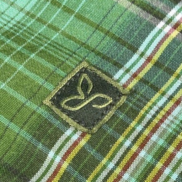 Prana Shirt Mens Large Green Tartan Plaid Western Button Up Cargo Casual READ - Picture 13 of 15
